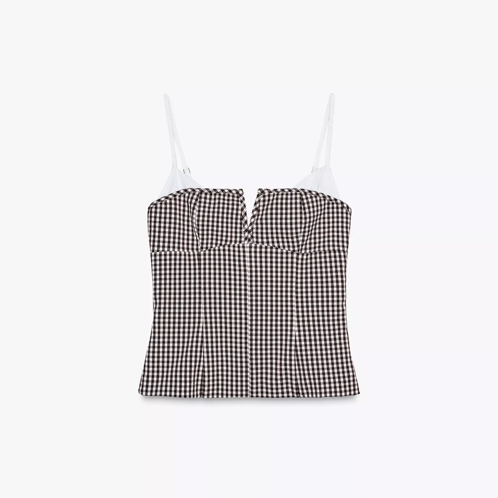 Zara Checkered Brown and White Women's Corset Top